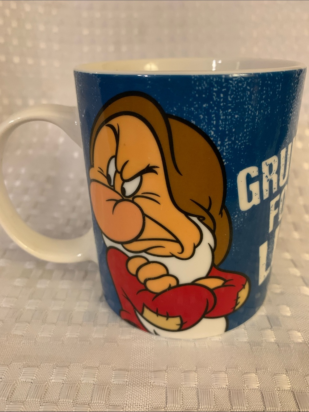 Disney Grumpy Blue Character Mug with Red and White Accents